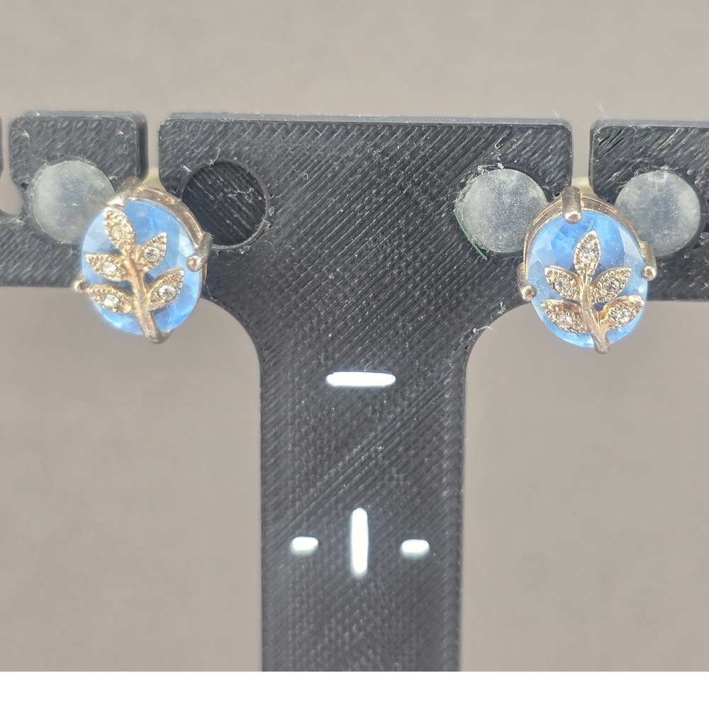 Estate Sterling Earrings Blue Oval Leaf Nature 925